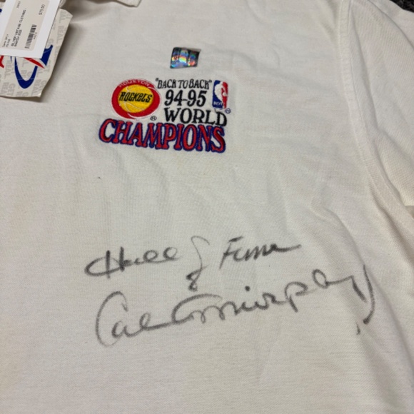VINTAGE Houston Rockets Logo Athletic 94-95 NBA Champs Polo Shirt NBA XL SIGNED - Picture 2 of 9